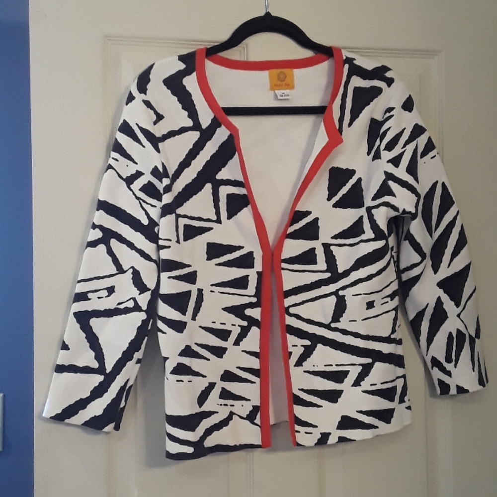 Ruby Rd. Black White Red Open Cardigan M